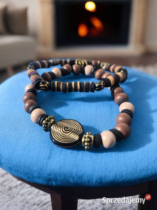 Zestaw dwóch bransoletek z drewnianych koralików Sanok