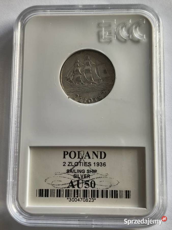 2 złote 1936 żaglowiec grading AU50 srebro Szczecin