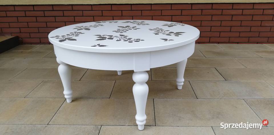 Stolik z szufladą okrągły biały kawowy stół Garwolin