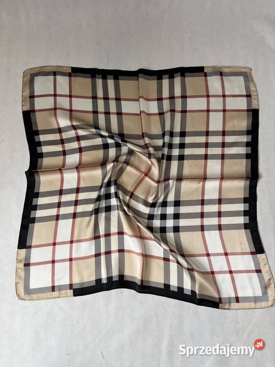 Apaszka w pepitkę beżowa 100 jedwab silk Niebieszczany