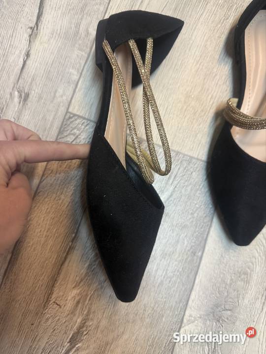 4243 Czarne bogato zdobione baleriny wieczorowe Kraków sprzedam