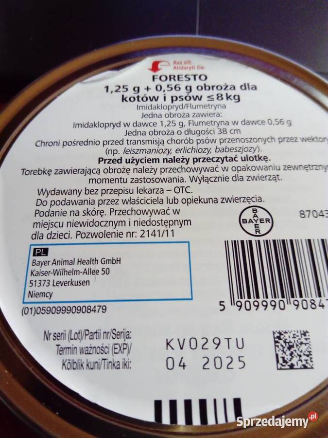 Obroża Foresto kota i psa przeciw kleszczom 2 mazowieckie Warszawa sprzedam