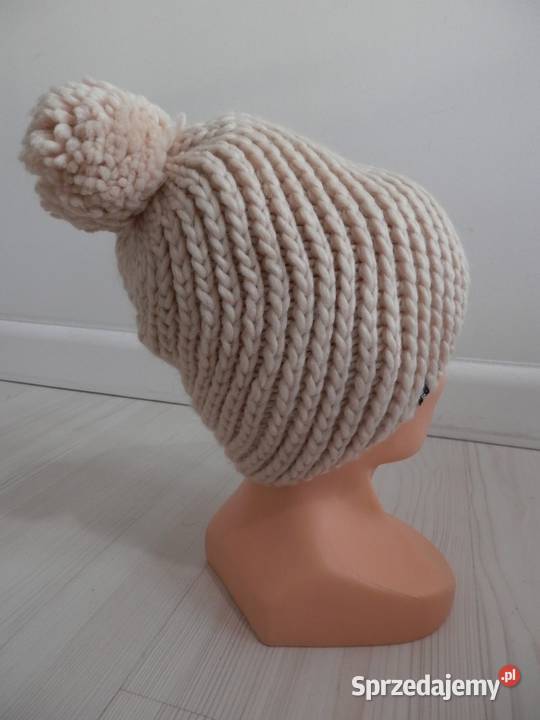 Czapka Zimowa Wełniana Slouchy z Pomponem Gruby Łomża