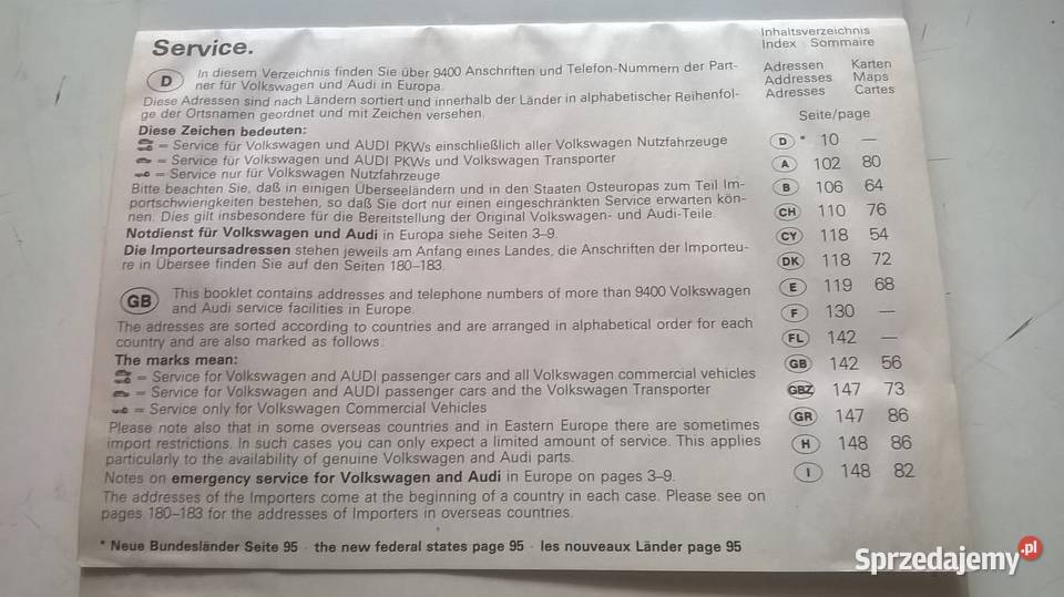 książki adresy SERVISÓW VW jazda ekonom ciężar sprzedam