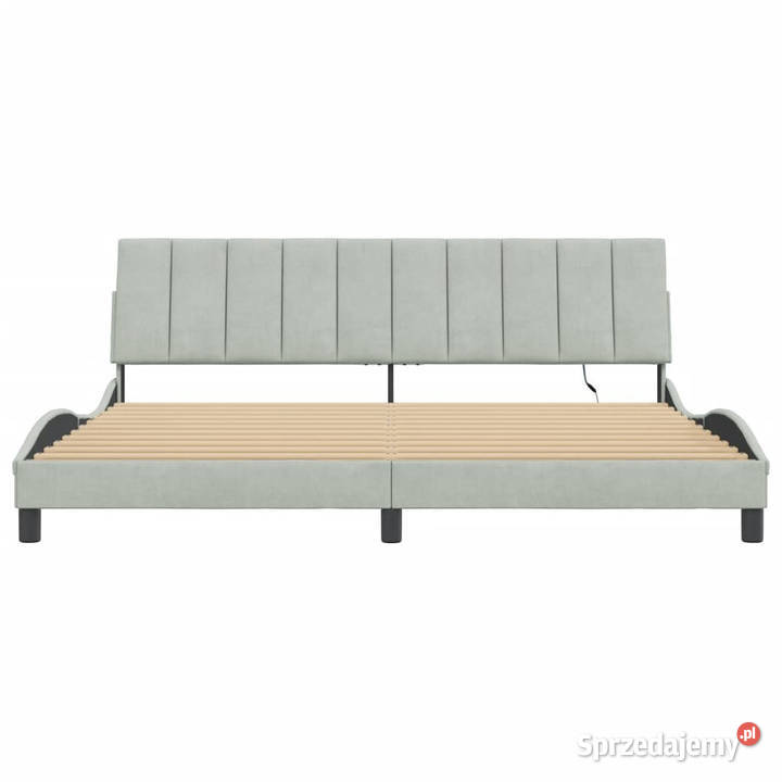 Rama łóżka z LED jasnoszara aksamitna 200x200 218cm Warszawa