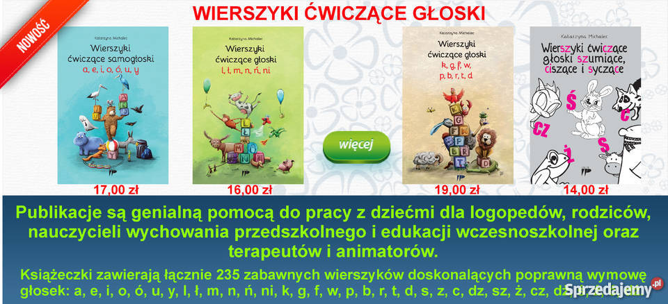 Wierszyki ćwiczące głoski szumiące ciszące i dla przedszkolaków (3-5 lat)  Książki dla dzieci Kielce sprzedam