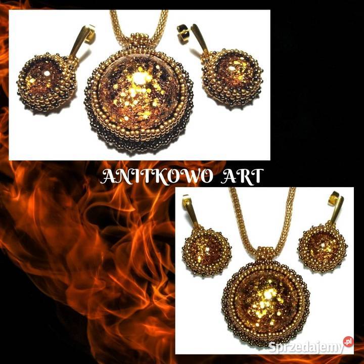KOMPLET ZŁOTO ORIENTU z żywicą Pozostałe Warszawa sprzedam
