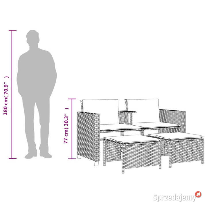 2os sofa ogrodowa ze stolikiem i stołkami brąz