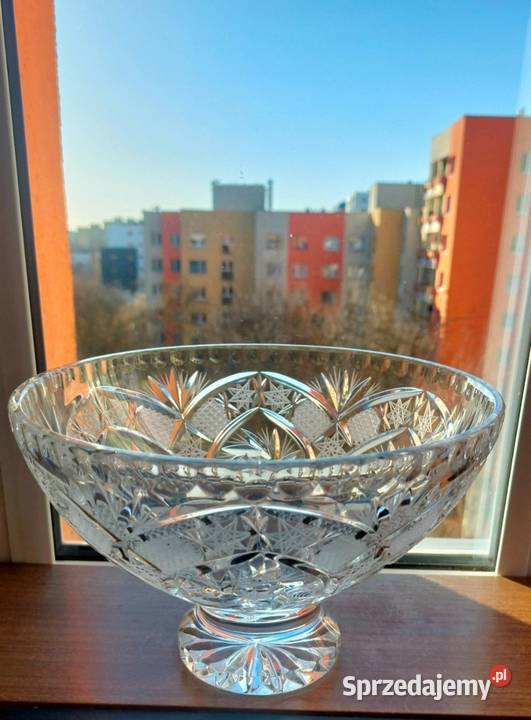 Piękna duża patera kryształowa PRL Wrocław