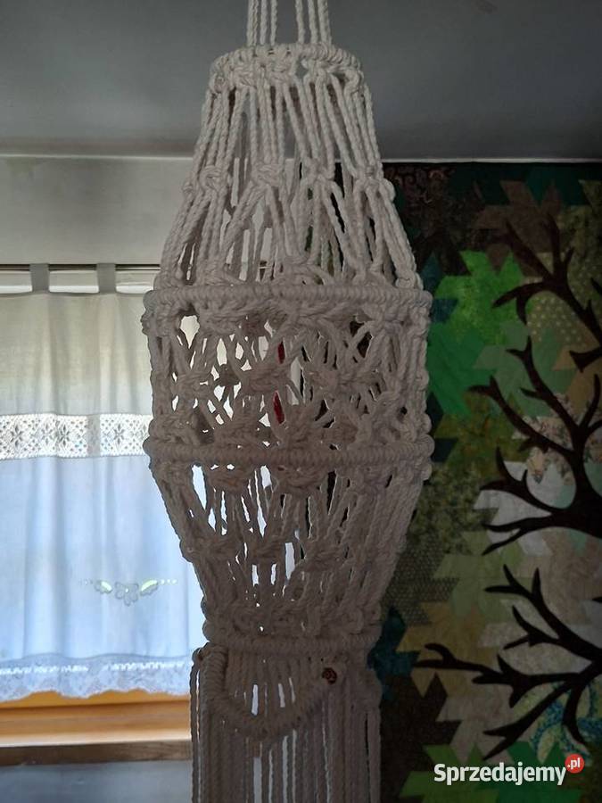Biały lampion wiszący lampa abażur makrama