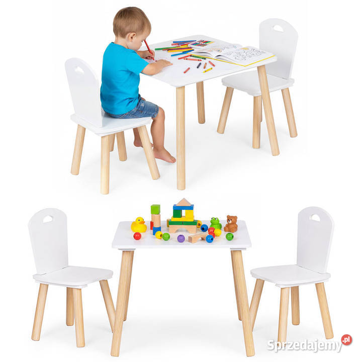 Zestaw mebli dzieci stolik 2 krzesła białe Smogorzów