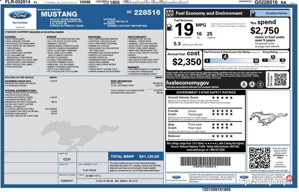 2016 Ford Mustang GT 50 Premium Konin