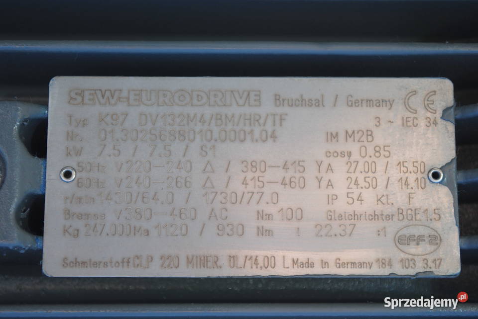 Motoreduktor kątowy 75kw 64obr z hamulcem SEW