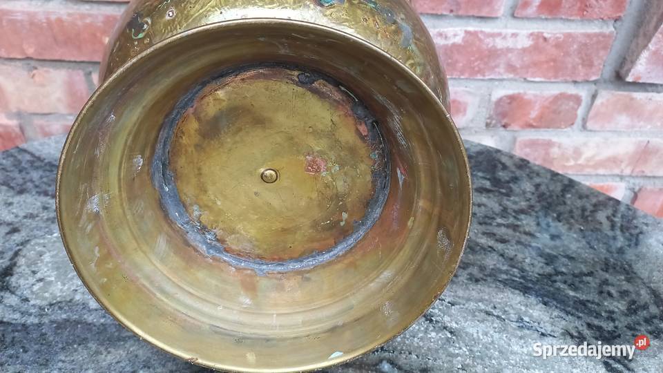 Pojemnik mosiężny z ceramiką Osłanka na doniczkę Gawroniec