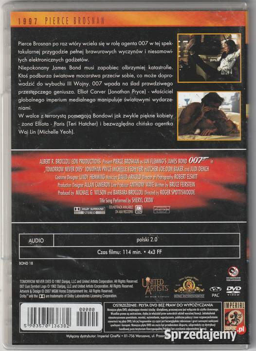 Bond 007 Tomorrow never Dies Pierce Brosnan DVD Pruszków
