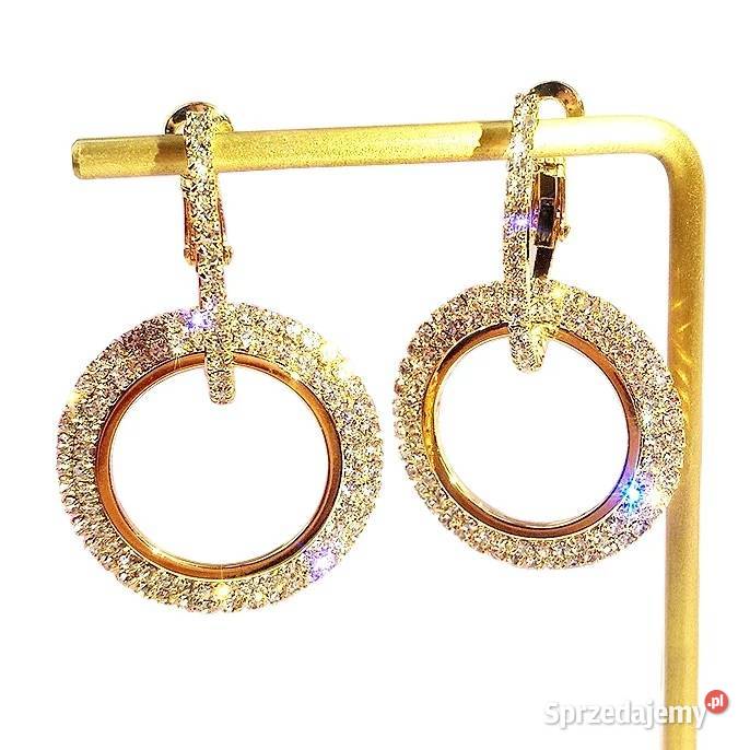 Modne błyszczące kryształowe kolczyki kółka zachodniopomorskie