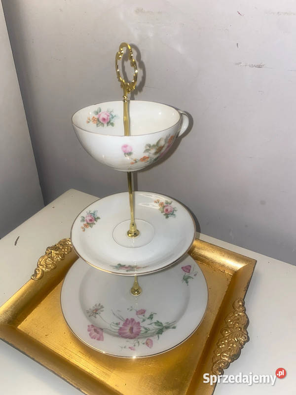 trzy poziomowa patera porcelanowa z motywem Kraków