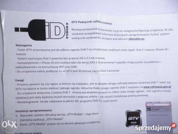 ID4 MOBILE iDiPad TV Tuner do iPAD iPHONE Apple Jaworzno
