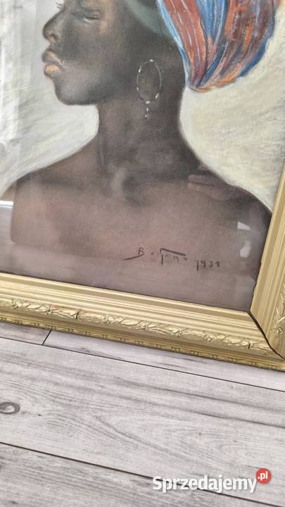 Stary oryginalny obraz pastela porter afrykanki Malarstwo Łódź