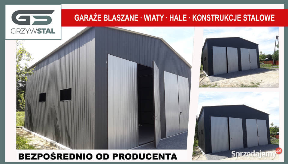 Garaż blaszany o wymiarach 8x8m z dachem Kąty Wrocławskie