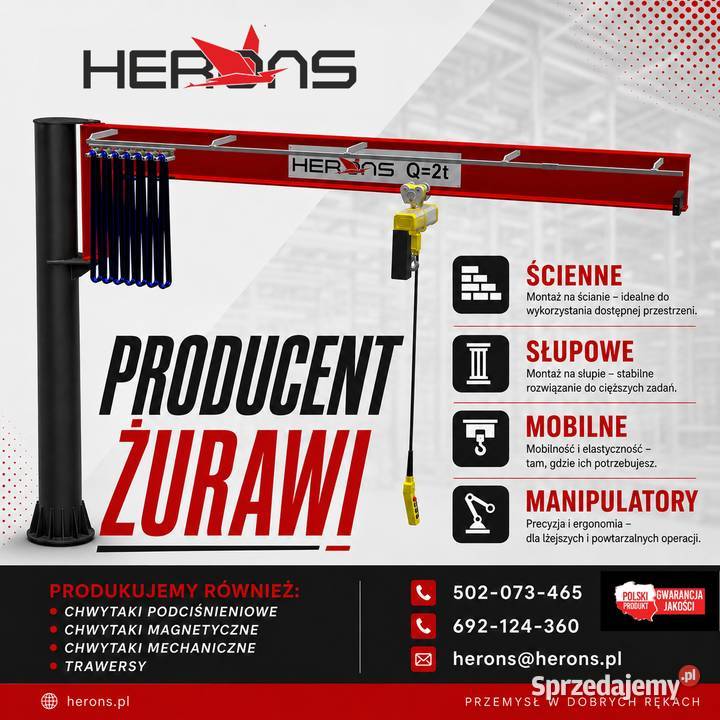 Żuraw słupowy 125 / 250 / 500 / 1000 / 2000 / 3200 / 5000 kg - Producent