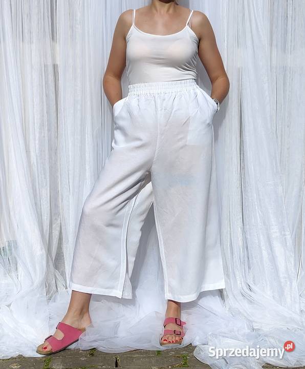 Spodnie białe XL plus size HM len lniane wiskoza Moda i Styl