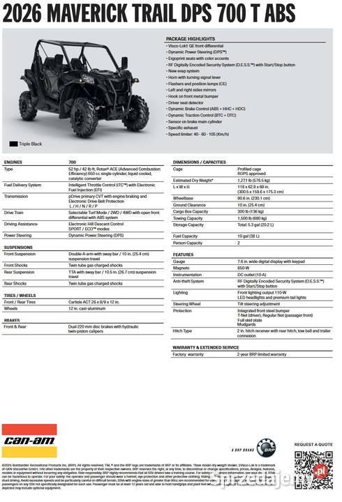 CanAm Maverick Trail DPS T ABS 700 Triple Black Nowy Sącz