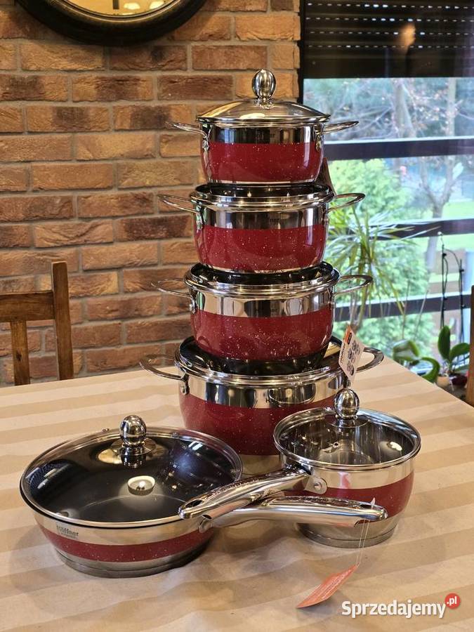 279 Garnki nierdzewne czerwone Hoffner Zabrze sprzedam