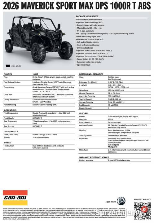 CanAm Maverick Sport DPS T ABS 1000R Triple Nowy Sącz