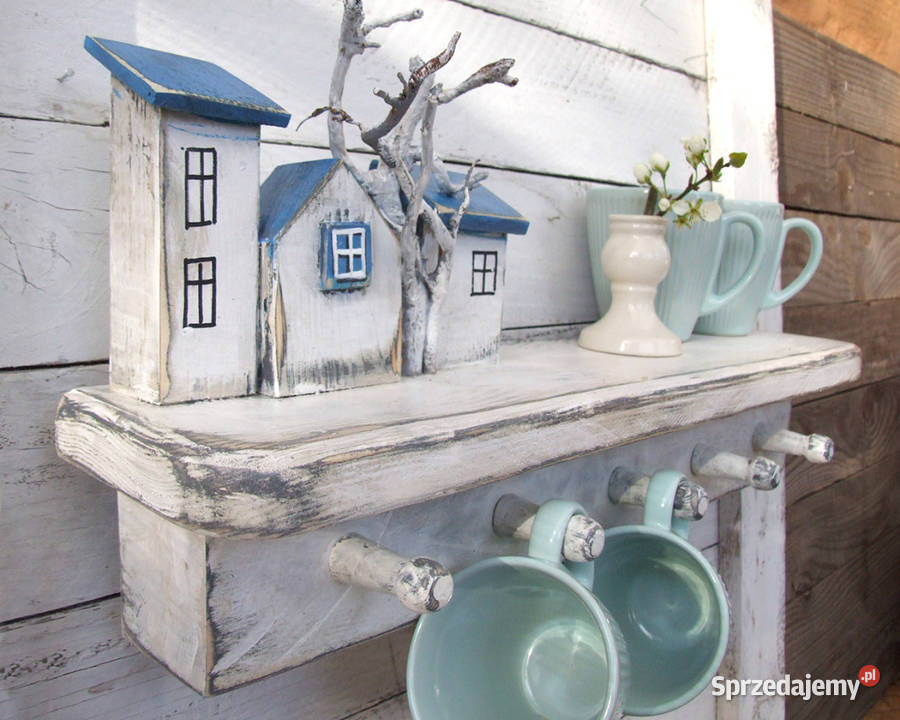 Drewniana półka do kuchni z wieszaczkami 23cm Solec Kujawski