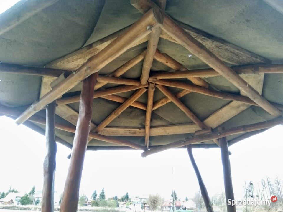 Drewniany sosnowy daszek ze stołem ogród działka lubelskie Lublin
