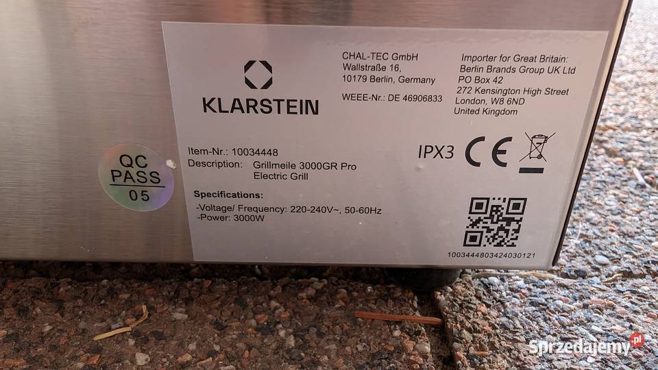 Grill elektryczny Klarstein Grillmeile 3000GR małopolskie Jadowniki