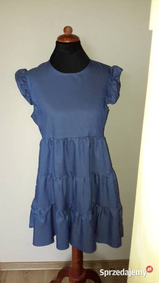 Niebieska letnia trapezowa mini sukienka z śląskie sprzedam