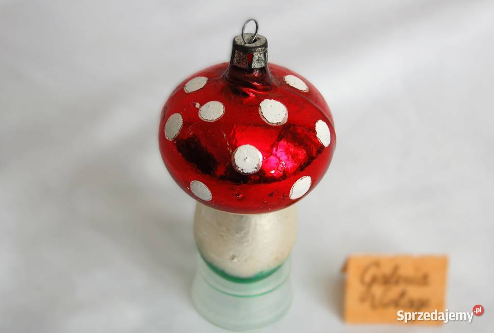 Stara bombka szklana ręcznie malowana muchomorek lubelskie Lublin