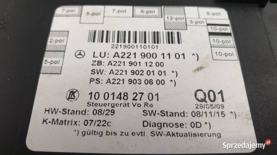 STEROWNIK DRZWI PP A2219001101 MERCEDES W221 Lipno