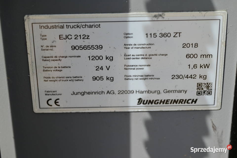 Paleciak elektryczny Jungheinrich EJC 212 2018 Częstochowa