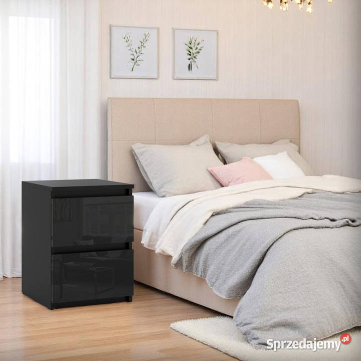 Stolik Nocny Czarny Połysk 2 Szuflady Nakastlik Dom i Ogród Elbląg