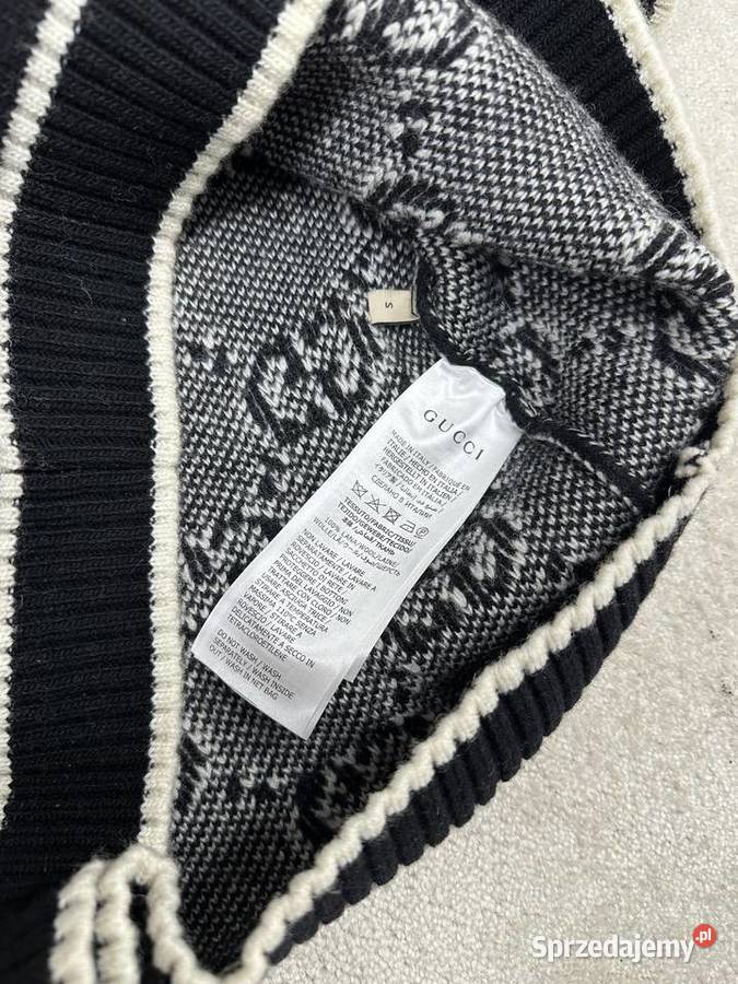 Sweter sweterek czarny biały boucl GG Gucci logo Zabrze