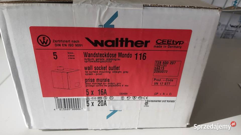 Gniazdo siłowe naścienne 16A 5B IP67 Walther 119 Wyszków