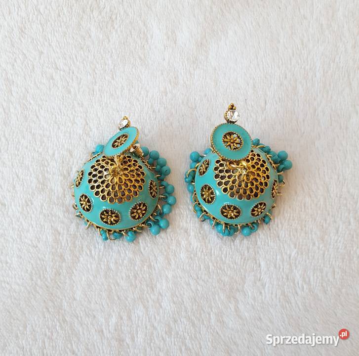 Kolczyki duże boho indyjskie jhumka turkusowe Szczecin sprzedam