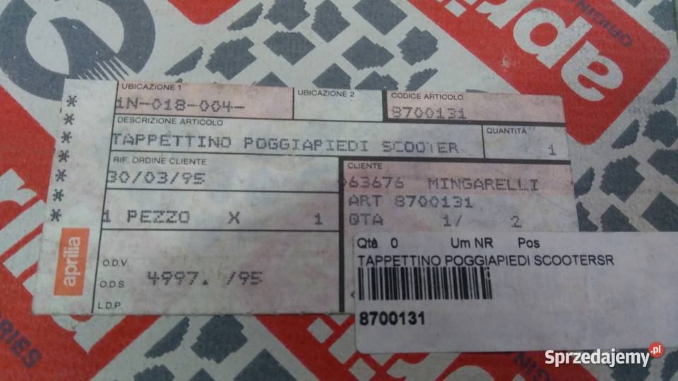 DYWANIK PODŁOGA GUMA OSŁONA ORGINAŁ Aprilia SR podlaskie Bielsk Podlaski sprzedam