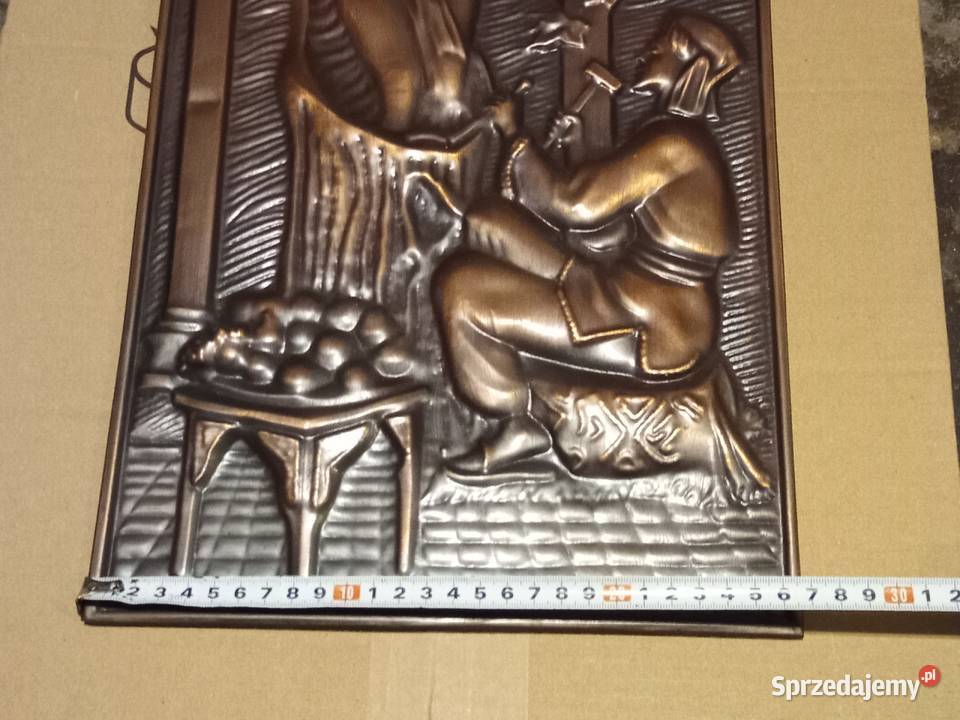 Zabytkowy orginalny Rosyjski obraz miedziany Świdnica