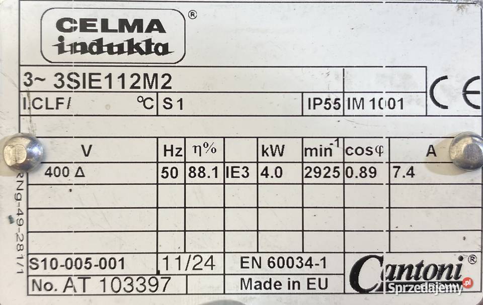 silnik elektryczny 4kW 2925obr 3fazowy INDUKTA Pigża