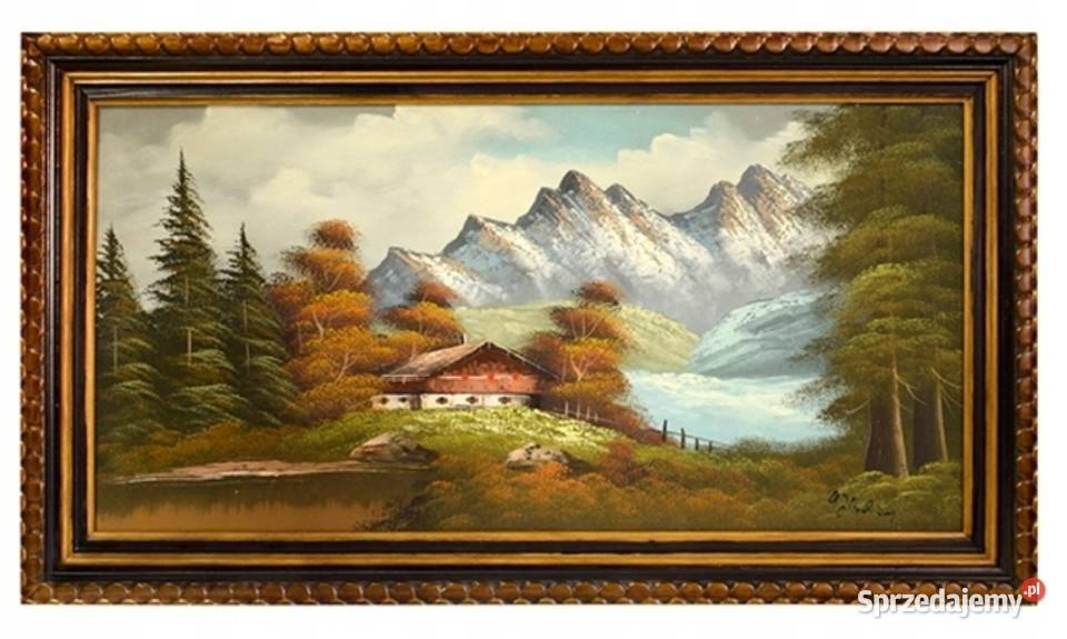 Stary obraz olej Pejzarz Góry Tyrolu 91x51 ładna mazowieckie