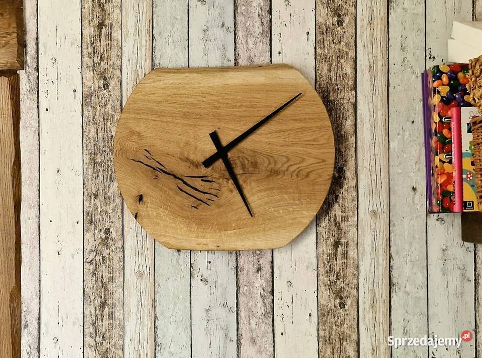 Zegar na ścianę wiszący duży loft naturalny dąb Bartoszyce