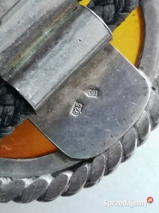krawat Bolo z bursztynem srebro vintage 18 L Toruń