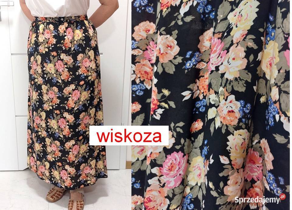 Spódnica czarna kwiaty M 38 Look wiskozowa maxi Warszawa