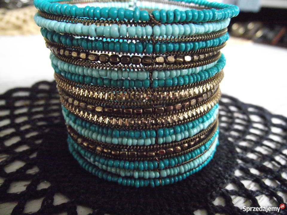 INDYJSKA BRANSOLETA W TURKUSACH I SZMARAGDOWEJ