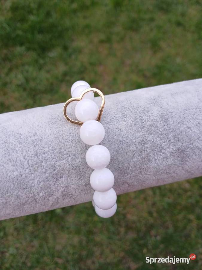 Bransoletka damska Agat biały z sercem Kielce