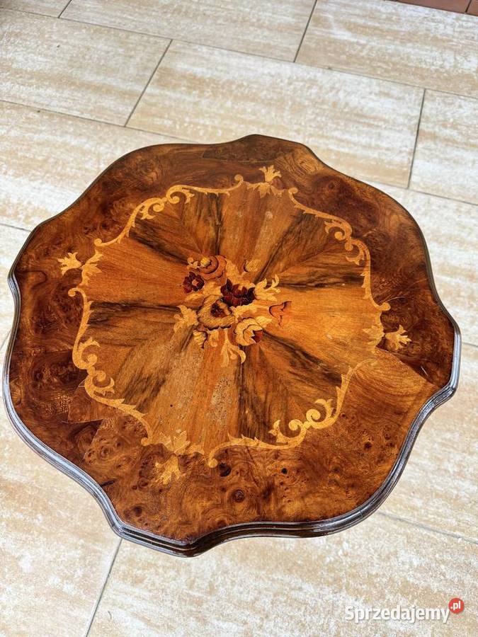 Stolik stylowy z intarsją retro vintage włoski Sulbiny